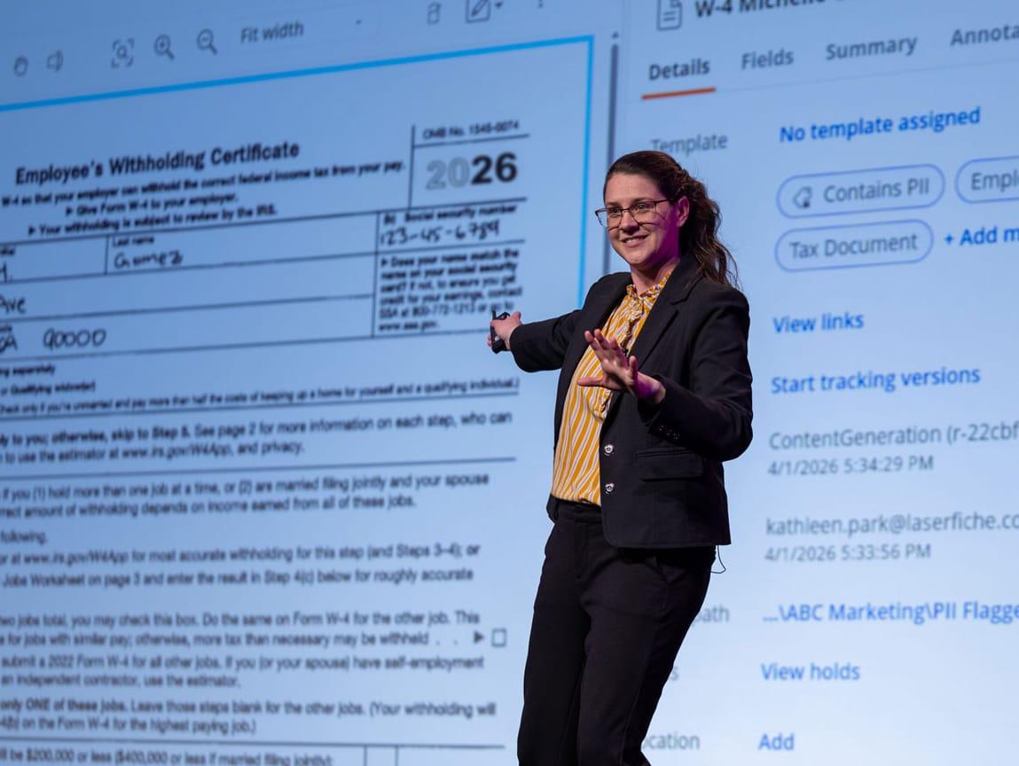 Technical Trainer Nicole Moulton presenting at the 2026 Product Keynote