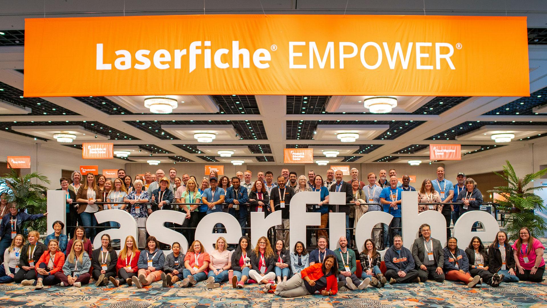 Laserfiche customer Champions pose together at the 2026 Empower event in Las Vegas.